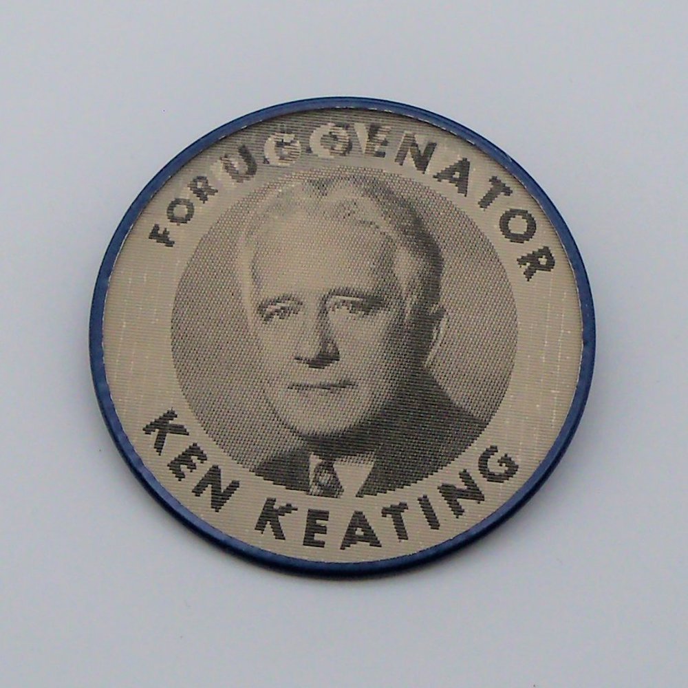 Vintage Two-sided Political Rockefeller/Keating Button Pin - Picture 2 of 2